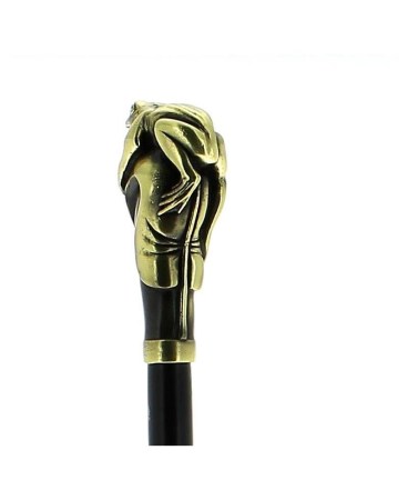 grenouille-en-resine-vieux-bronze-sur-baton-en-hetre-laque-noir